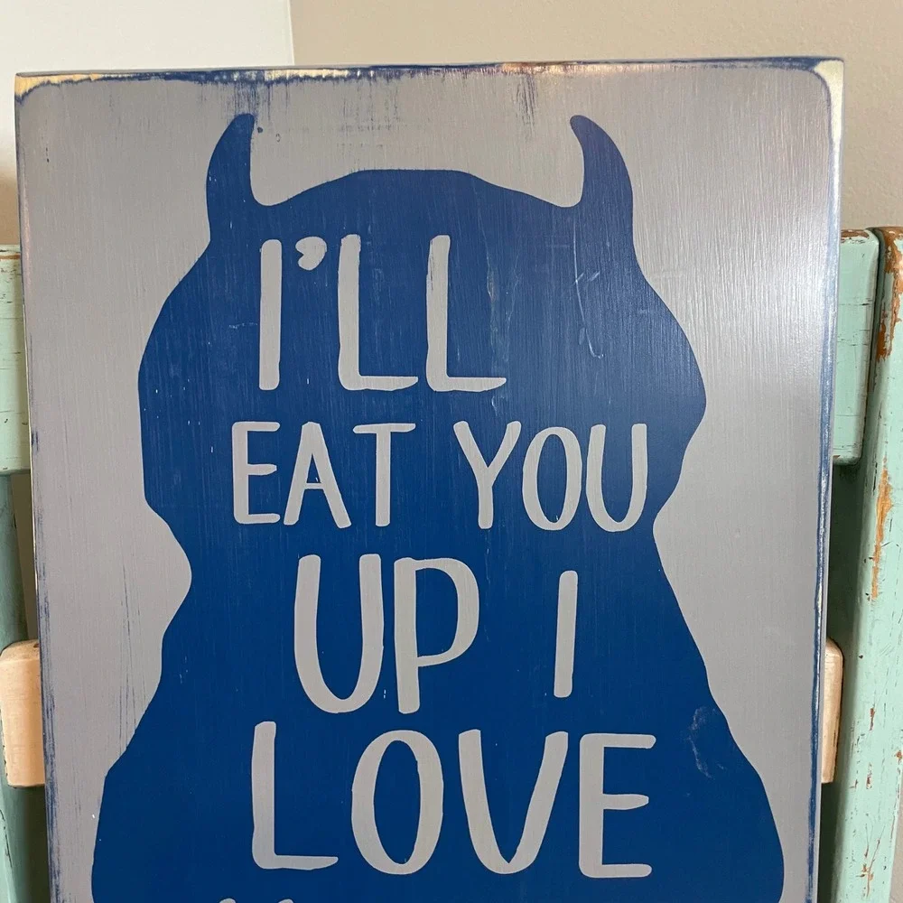 Where the Wild Things Are Monster Wood Wall Art Sign Blue Nursery Decor 18x11